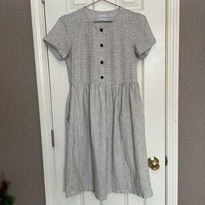Off/On 100% Linen Black and White Striped Dress